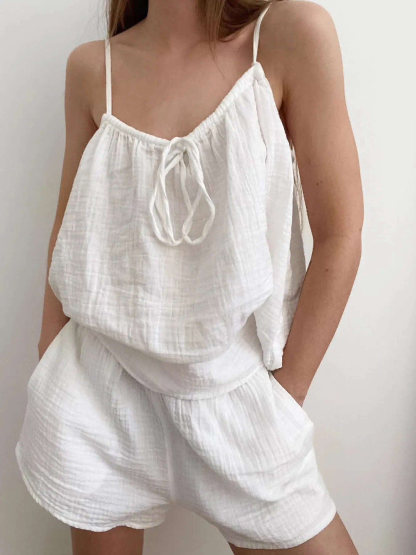 Tie Front Relaxed Fit Cami and Shorts Set